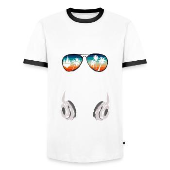 Hund mit cooler Sonnen Brille für Urlauber - Männer Kontrast-T-Shirt - Weiß/Schwarz - Vorne - AI Model Female 172 light (172cm) & AI Model Male 178 dark (178cm)