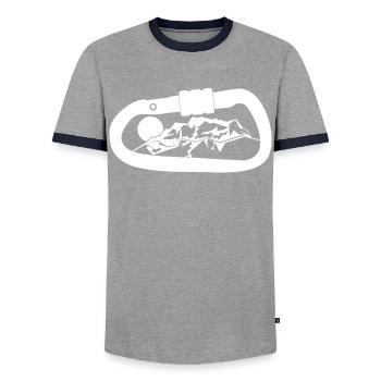 Zugspitze Mountains Carabiner Mountaineering - Men's Ringer Shirt - grey/navy  - Front - AI Model Female 172 light (172cm) & AI Model Male 178 light (178cm)