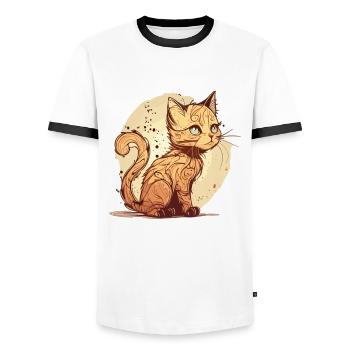 Cat in comic style - Men's Ringer Shirt - white/black - Front - AI Model Female 172 light (172cm) & AI Model Male 178 dark (178cm)