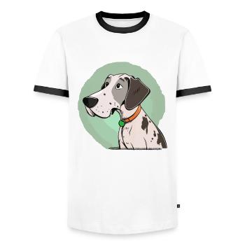 Dog in comic style - Men's Ringer Shirt - white/black - Front - AI Model Female 172 light (172cm) & AI Model Male 178 dark (178cm)