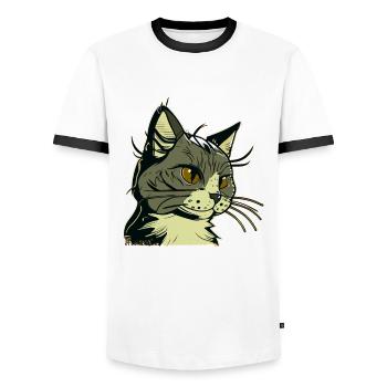 Katze im comic style - Männer Kontrast-T-Shirt - Weiß/Schwarz - Vorne - AI Model Female 172 light (172cm) & AI Model Male 178 dark (178cm)