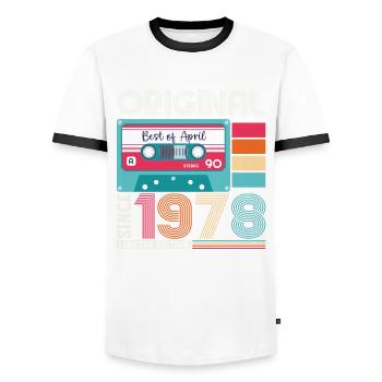 45e anniversaire homme April Born 1978 Cassette - T-shirt contrasté Homme - blanc/noir - Devant - AI Model Female 172 light (172cm) & AI Model Male 178 dark (178cm)