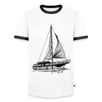 Segelboot Kapitän Spruch Zum Segeln - Männer Kontrast-T-Shirt - Weiß/Schwarz - Vorne - AI Model Female 172 light (172cm) & AI Model Male 178 dark (178cm)