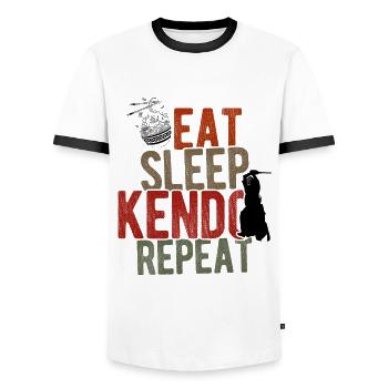 Japanischer Schwertkampf Kendo - Männer Kontrast-T-Shirt - Weiß/Schwarz - Vorne - AI Model Female 172 light (172cm) & AI Model Male 178 dark (178cm)