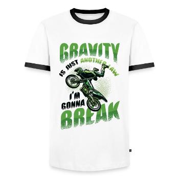 Schwerkraft, Ein Weiteres Gesetz - Männer Kontrast-T-Shirt - Weiß/Schwarz - Vorne - AI Model Female 172 light (172cm) & AI Model Male 178 dark (178cm)
