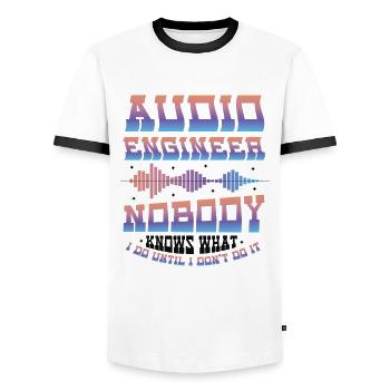 Ingénieur du son - T-shirt contrasté Homme - blanc/noir - Devant - AI Model Female 172 light (172cm) & AI Model Male 178 dark (178cm)