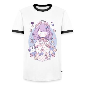 Cute Kawaii Anime Otaku Girl Design Pastel - Men's Ringer Shirt - white/black - Front - AI Model Female 172 light (172cm) & AI Model Male 178 dark (178cm)