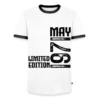 Gift May 1971. Anniversary May 1971. May 1971. - Men's Ringer Shirt - white/black - Front - AI Model Female 172 light (172cm) & AI Model Male 178 dark (178cm)