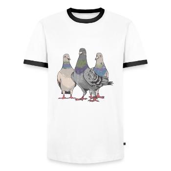 Taubenliebhaber Und Taubensporttaubenzüchter - T-shirt contrasté Homme - blanc/noir - Devant - AI Model Female 172 light (172cm) & AI Model Male 178 dark (178cm)