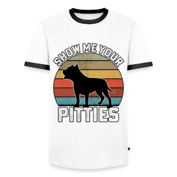 Show me your pitties - Men's Ringer Shirt - white/black - Front - AI Model Female 172 light (172cm) & AI Model Male 178 dark (178cm)