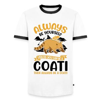 Soyez toujours vous-même Coati Nasenbär - T-shirt contrasté Homme - blanc/noir - Devant - AI Model Female 172 light (172cm) & AI Model Male 178 dark (178cm)