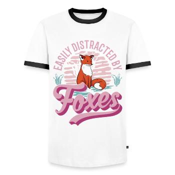 Easily distracted by Foxes Fuchs - Männer Kontrast-T-Shirt - Weiß/Schwarz - Vorne - AI Model Female 172 light (172cm) & AI Model Male 178 dark (178cm)