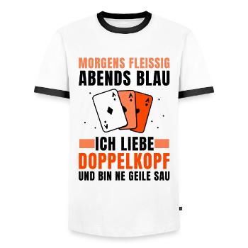 Morgens fleissig abends blau Doppelkopf - Männer Kontrast-T-Shirt - Weiß/Schwarz - Vorne - AI Model Female 172 light (172cm) & AI Model Male 178 dark (178cm)