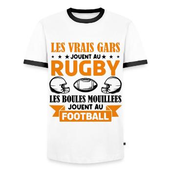 Cadeau rugbyman, cadeau Fan de rugby.Rugby. - T-shirt contrasté Homme - blanc/noir - Devant - AI Model Female 172 light (172cm) & AI Model Male 178 dark (178cm)