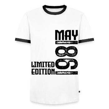 Gift May 1981. anniversary may 1981. May 1981. - Men's Ringer Shirt - white/black - Front - AI Model Female 172 light (172cm) & AI Model Male 178 dark (178cm)