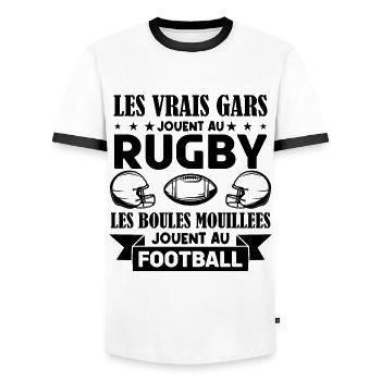 Cadeau rugbyman, cadeau Fan de rugby.Rugby. - T-shirt contrasté Homme - blanc/noir - Devant - AI Model Female 172 light (172cm) & AI Model Male 178 dark (178cm)