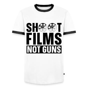 Filmez des films, pas des armes à feu Montage vidéo Réalisateurs de films - T-shirt contrasté Homme - blanc/noir - Devant - AI Model Female 172 light (172cm) & AI Model Male 178 dark (178cm)