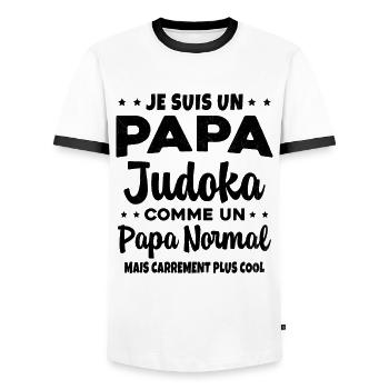 Homme Papa Judoka Humour Judo Cadeau - T-shirt contrasté Homme - blanc/noir - Devant - AI Model Female 172 light (172cm) & AI Model Male 178 dark (178cm)