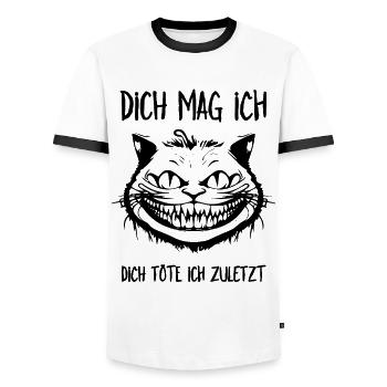 Dich mag ich, dich töte ich zuletzt - Grinsekatze - Männer Kontrast-T-Shirt - Weiß/Schwarz - Vorne - AI Model Female 172 light (172cm) & AI Model Male 178 dark (178cm)