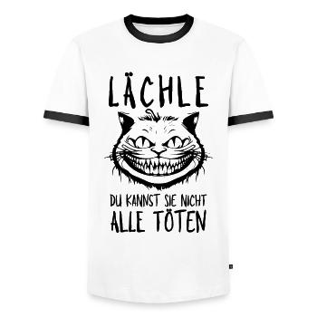 Lächle Du kannst sie nicht alle töten Grinsekatze - Männer Kontrast-T-Shirt - Weiß/Schwarz - Vorne - AI Model Female 172 light (172cm) & AI Model Male 178 dark (178cm)
