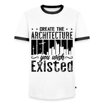 Create The Architecture Retro Engineer Architects - Men's Ringer Shirt - white/black - Front - AI Model Female 172 light (172cm) & AI Model Male 178 dark (178cm)