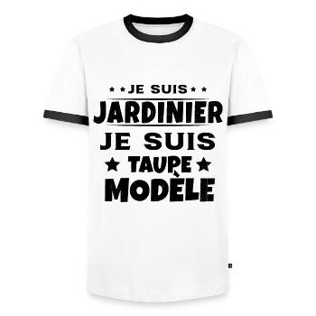 Je suis jardinier Je suis Taupe Modèle Humour - T-shirt contrasté Homme - blanc/noir - Devant - AI Model Female 172 light (172cm) & AI Model Male 178 dark (178cm)