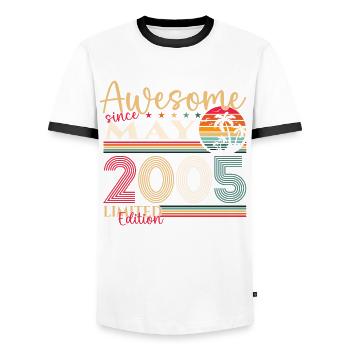 18th Birthday Man Woman Awesome May Vintage 2005 - Men's Ringer Shirt - white/black - Front - AI Model Female 172 light (172cm) & AI Model Male 178 dark (178cm)