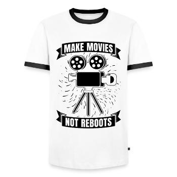 Make Movies Not Reboots Movie Director Filmmaker - Men's Ringer Shirt - white/black - Front - AI Model Female 172 light (172cm) & AI Model Male 178 dark (178cm)