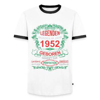 Legenden wurden im Jahr 1952 geboren - Männer Kontrast-T-Shirt - Weiß/Schwarz - Vorne - AI Model Female 172 light (172cm) & AI Model Male 178 dark (178cm)
