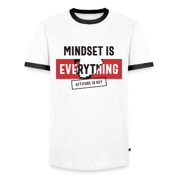 L’état d’ positif, l’attitude est la clé - T-shirt contrasté Homme - blanc/noir - Devant - AI Model Female 172 light (172cm) & AI Model Male 178 dark (178cm)