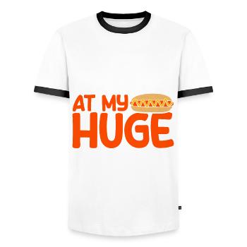 They made my huge sausage to Hot Dog - Men's Ringer Shirt - white/black - Front - AI Model Female 172 light (172cm) & AI Model Male 178 dark (178cm)