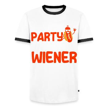 It's not a party until the hot dog gift - Men's Ringer Shirt - white/black - Front - AI Model Female 172 light (172cm) & AI Model Male 178 dark (178cm)