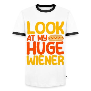 They made my huge sausage to Hot Dog - Men's Ringer Shirt - white/black - Front - AI Model Female 172 light (172cm) & AI Model Male 178 dark (178cm)