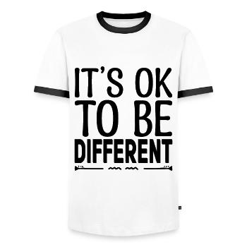 Its ok to be different. Motivational quotes. - Men's Ringer Shirt - white/black - Front - AI Model Female 172 light (172cm) & AI Model Male 178 dark (178cm)