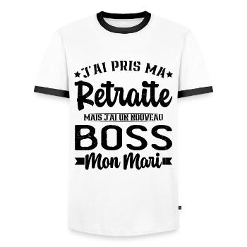 Femme Retraite J'ai Un Nouveau Patron Mon Mari - T-shirt contrasté Homme - blanc/noir - Devant - AI Model Female 172 light (172cm) & AI Model Male 178 dark (178cm)