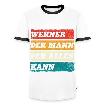 Werner Der Mann Der Alles Kann Vorname Werner - Männer Kontrast-T-Shirt - Weiß/Schwarz - Vorne - AI Model Female 172 light (172cm) & AI Model Male 178 dark (178cm)