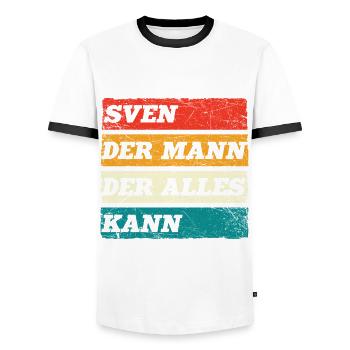 Sven Der Mann Der Alles Kann Vorname Sven - Männer Kontrast-T-Shirt - Weiß/Schwarz - Vorne - AI Model Female 172 light (172cm) & AI Model Male 178 dark (178cm)