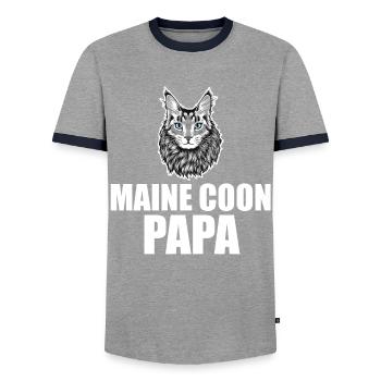 Maine Coon Cat - Men's Ringer Shirt - grey/navy  - Front - AI Model Female 172 light (172cm) & AI Model Male 178 light (178cm)