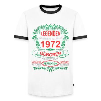Legenden wurden im Jahr 1972 geboren - Männer Kontrast-T-Shirt - Weiß/Schwarz - Vorne - AI Model Female 172 light (172cm) & AI Model Male 178 dark (178cm)