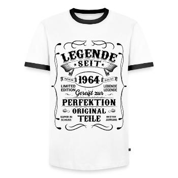Lebende Legende seit 1964 - Männer Kontrast-T-Shirt - Weiß/Schwarz - Vorne - AI Model Female 172 light (172cm) & AI Model Male 178 dark (178cm)