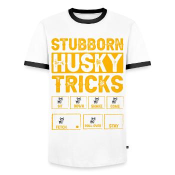 Astuces obstinées de Husky - T-shirt contrasté Homme - blanc/noir - Devant - AI Model Female 172 light (172cm) & AI Model Male 178 dark (178cm)