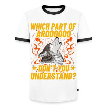 Which part of arooooo don't you understand? Husky - Männer Kontrast-T-Shirt - Weiß/Schwarz - Vorne - AI Model Female 172 light (172cm) & AI Model Male 178 dark (178cm)