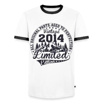 Jahrgang 2014 Vintage Retro Jubiläum - Männer Kontrast-T-Shirt - Weiß/Schwarz - Vorne - AI Model Female 172 light (172cm) & AI Model Male 178 dark (178cm)