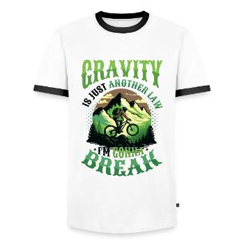Mountain Bike Dirt Jumping - Men's Ringer Shirt - white/black - Front - AI Model Female 172 light (172cm) & AI Model Male 178 dark (178cm)