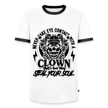 Never Make Eye Contact Clown Joker Circus Clowns - Men's Ringer Shirt - white/black - Front - AI Model Female 172 light (172cm) & AI Model Male 178 dark (178cm)