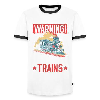 Eisenbahnarbeiter Und Zugingenieur - T-shirt contrasté Homme - blanc/noir - Devant - AI Model Female 172 light (172cm) & AI Model Male 178 dark (178cm)