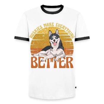 Les Huskies améliorent tout - T-shirt contrasté Homme - blanc/noir - Devant - AI Model Female 172 light (172cm) & AI Model Male 178 dark (178cm)