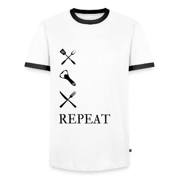 Das perfekte Grill-Outfit für echte Griller-Kerle - Männer Kontrast-T-Shirt - Weiß/Schwarz - Vorne - AI Model Female 172 light (172cm) & AI Model Male 178 dark (178cm)