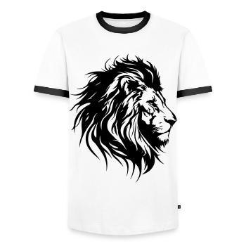 Lion Head Lion Silhouette - Men's Ringer Shirt - white/black - Front - AI Model Female 172 light (172cm) & AI Model Male 178 dark (178cm)