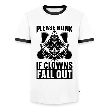 Please Honk If Clowns Carnival Lover Circus Clowns - Men's Ringer Shirt - white/black - Front - AI Model Female 172 light (172cm) & AI Model Male 178 dark (178cm)